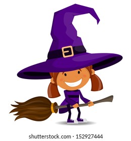 The cheerful girl in a suit of the witch. Halloween theme