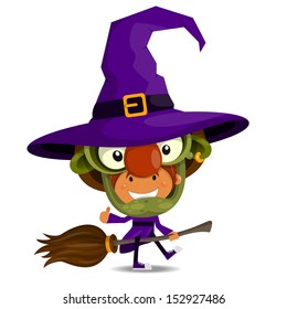The cheerful girl in a suit of the witch. Halloween theme