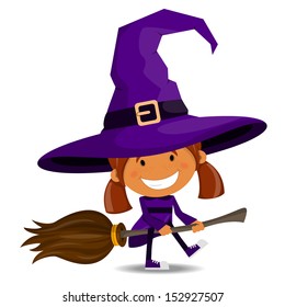 The cheerful girl in a suit of the witch. Halloween theme