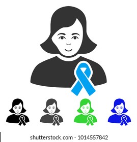 Cheerful Girl With Sympathy Ribbon vector pictograph. Vector illustration style is a flat iconic girl with sympathy ribbon symbol with grey, black, blue, green color variants.