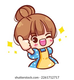 Cheerful girl thumbs up Showing that you're great cartoon hand draw art illustration