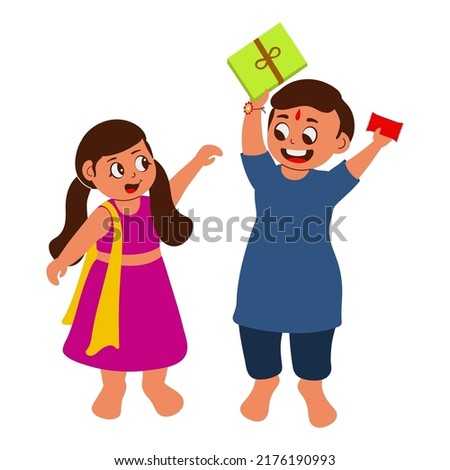 Cheerful Girl Trying To Snatch Gift Box With Envelope From Boy On White Background.