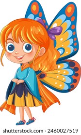 Cheerful girl with vibrant butterfly wings