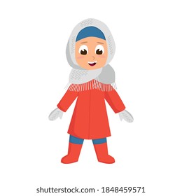 Cheerful Girl Walking and Enjoying Winter Holiday Vector Illustration