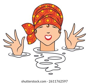 Cheerful girl in water. Funny people. Illustration concept template for website, web landing page, banner, presentation, social, poster, promotion or print media.