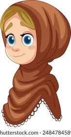 A cheerful girl wearing a brown hijab