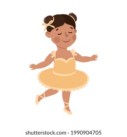 Cheerful Girl Wearing Tutu Skirt Depicting Ballerina Profession Vector Illustration