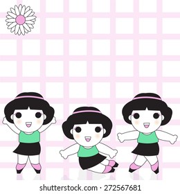 Cheerful Girls On Check Background paper note illustration