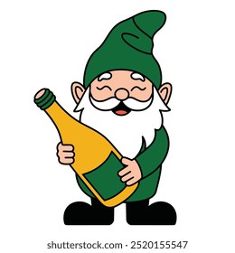 Cheerful Gnome with a Champagne Bottle