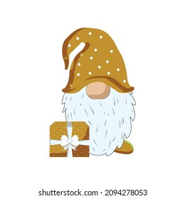 cheerful gnome with christmas present fabric panel 