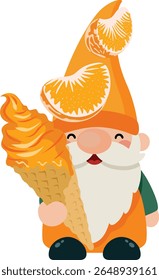 Gnome alegre Desfrutando de Sorvete de laranja doce
