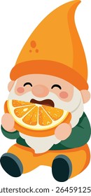 Cheerful Gnome Enjoys a Juicy Orange Slice