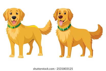 cheerful golden retriever dogs Cartoon Illustration