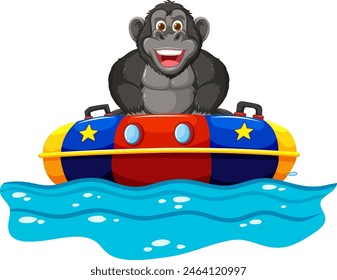 A cheerful gorilla enjoying a ride on a boat