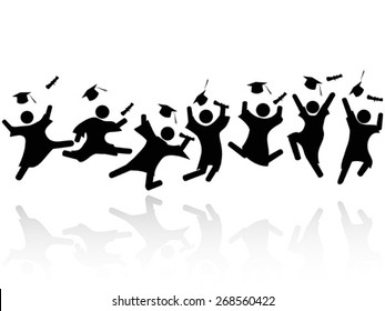 cheerful graduated students jumping