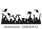 Cheerful graduating students with academic caps , graduation at university or college or school with silhouette style
