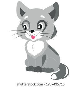 Cheerful gray kitty drawing for children