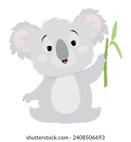 Cheerful gray koala sitting with bamboo for Australia Day