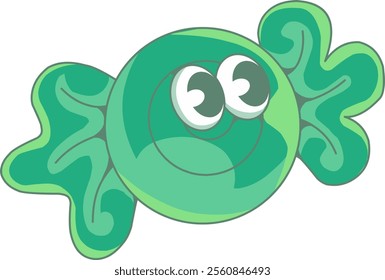 A cheerful green cartoon candy with an excited expression.perfect for children's products or sweet treats.