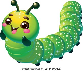 A cheerful green caterpillar, designed as a child-friendly vector illustration