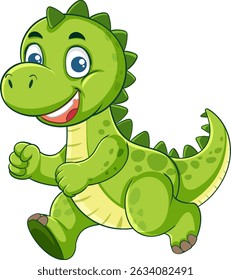 Cheerful green dinosaur with a friendly expression in a vibrant cartoon style, perfect for children's media and educational materials