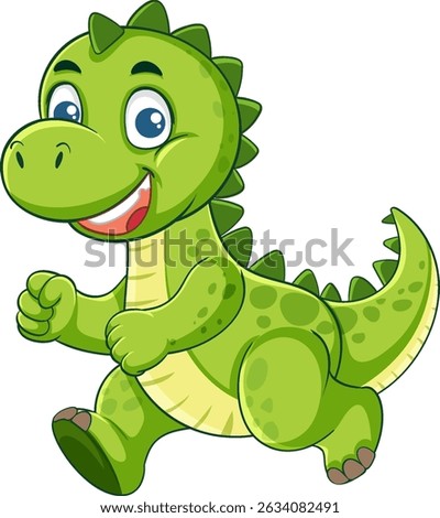 Cheerful green dinosaur with a friendly expression in a vibrant cartoon style, perfect for children's media and educational materials