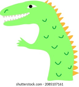 Cheerful green dinosaur with spines on the back.