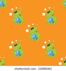 cheerful green frog bubbles pattern vector water fish