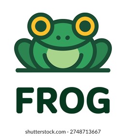 A cheerful green frog illustration with large eyes and a smiling face