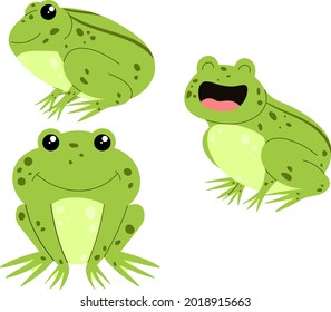 a cheerful green frog sometimes serious