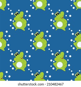 cheerful green frog water bubbles pattern vector