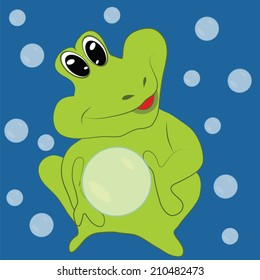 cheerful green frog water bubbles pattern vector