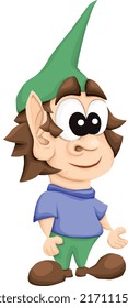 Cheerful green hat dwarf is smiling around