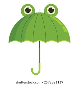 Cheerful green umbrella with frog features, perfect for adding a touch of whimsy to rainy days