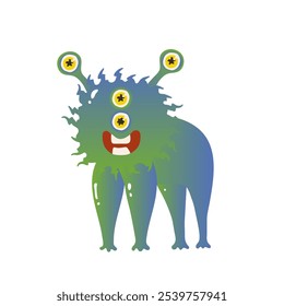 A cheerful green and yellow alien. Vector flat illustration