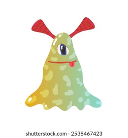 A cheerful green-yellow alien with red antennae. A cute character. Vector flat illustration.