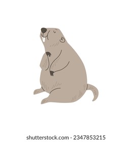 Cheerful groundhog animal, cartoon flat vector illustration isolated on white background. Drawing of cute woodchuck. Marmot character, great for kids designs.