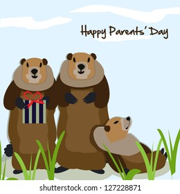 A cheerful  groundhog family greeting for Parents' Day