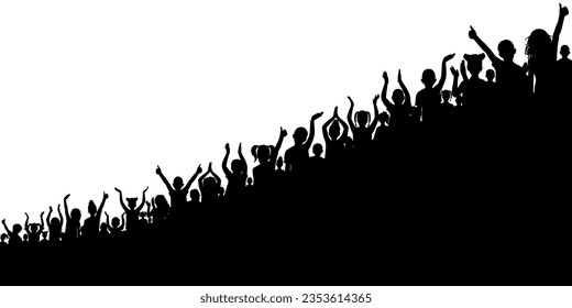 Cheerful group of children. Crowd of fans kids silhouette at the stadium. Vector illustration