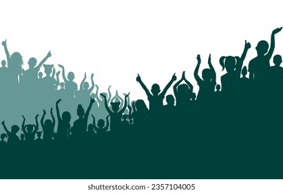 Cheerful group of children. Crowd of fans kids silhouette at the stadium. Vector illustration