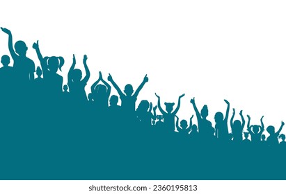 Cheerful group of children. Crowd of fans kids silhouette at the stadium. Vector illustration