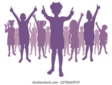 Cheerful group of children. Silhouettes of happy boys and girls. Vector illustration