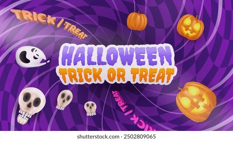 Cheerful Halloween greeting card backdrop featuring pumpkins, bats, flags, and a glowing fiesta lamp vector illustration.