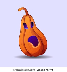 cheerful Halloween pumpkin, orange on a lilac background. Vector image suitable for posters, cards, children's book