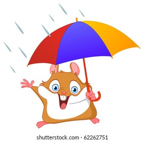 Cheerful hamster holding umbrella