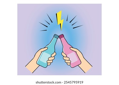 Mão alegre segurando óculos coloridos com bebidas Vetor Arte de trabalho, divertimento e óculos coloridos de bebida na ilustração vetor mão, comemorar com mão segurando óculos coloridos de bebida Ilustração vetor