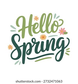 Uma saudação de primavera com letras de mão alegre com acentos florais