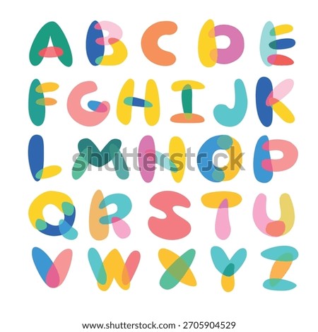 A cheerful, hand-drawn vector alphabet bursting with bright colors. Each letter is isolated on a background, making this set perfectly suitable for engaging children's projects, educational materials