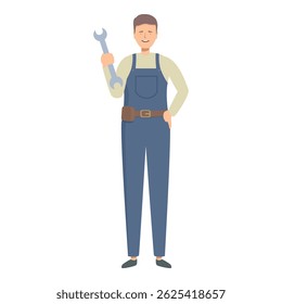 Cheerful handyman is posing, holding a wrench, ready to tackle any repair job