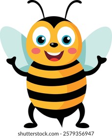 Cheerful and happy bee isolated on white